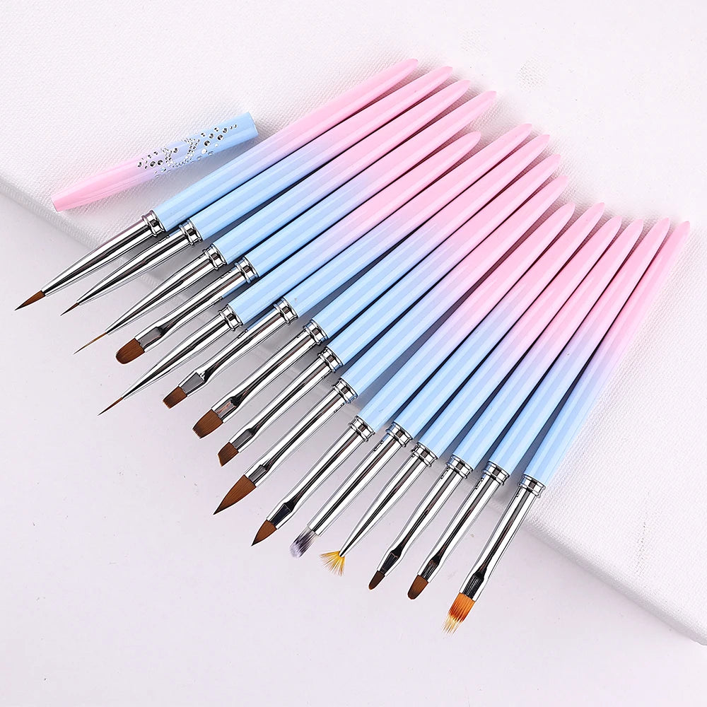 Sweet-Z 1/15pcs Art Nail Brush Liner Brush Painting Art Design Gel Polish Colorful Pink Handle Nails Tools manicure supplies