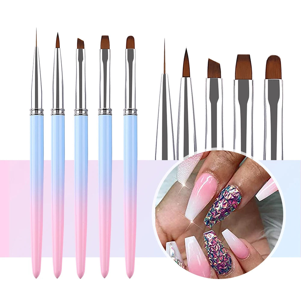 Sweet-Z 1/15pcs Art Nail Brush Liner Brush Painting Art Design Gel Polish Colorful Pink Handle Nails Tools manicure supplies