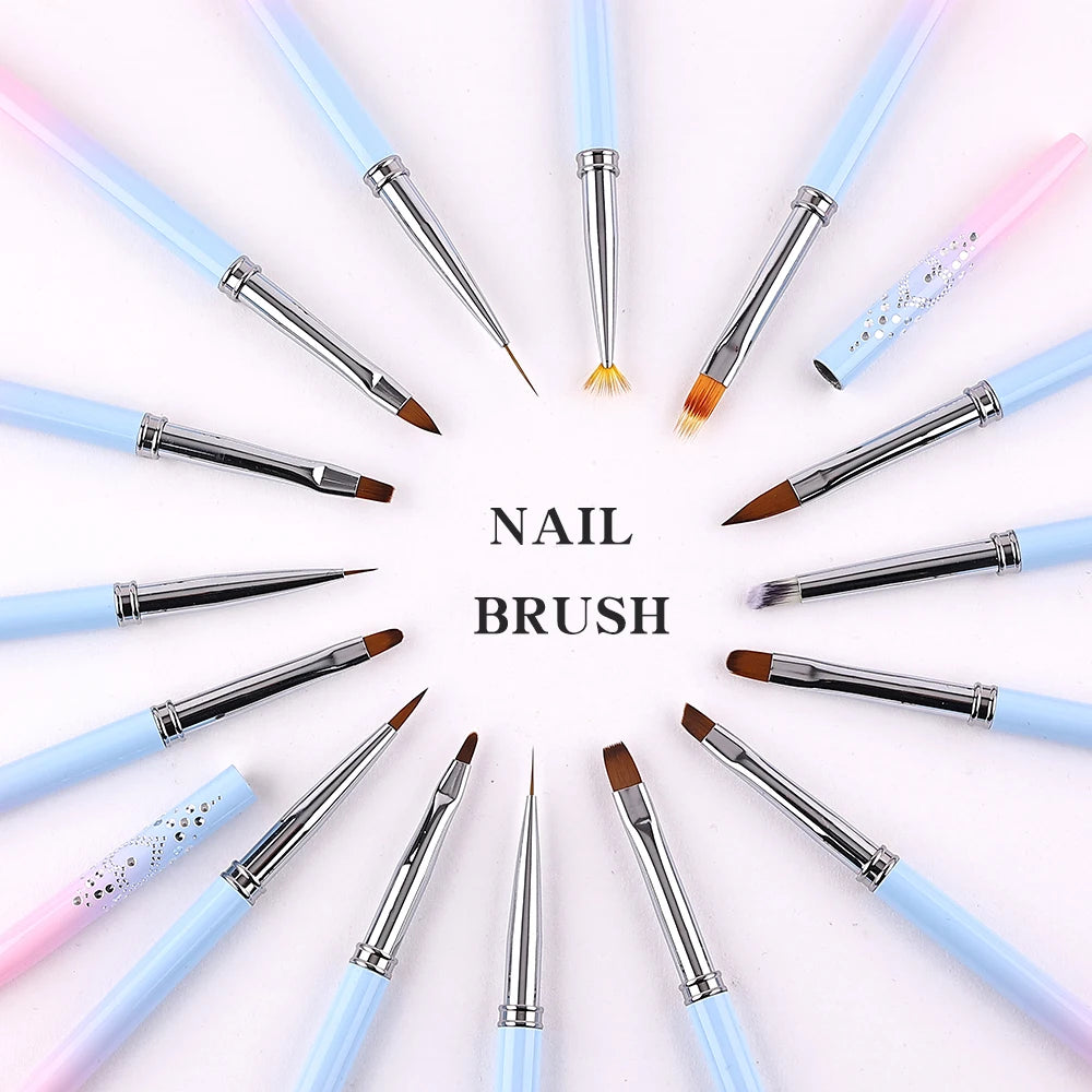 Sweet-Z 1/15pcs Art Nail Brush Liner Brush Painting Art Design Gel Polish Colorful Pink Handle Nails Tools manicure supplies
