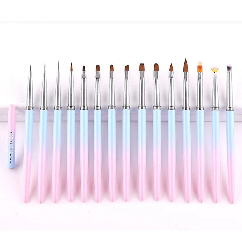 Sweet-Z 1/15pcs Art Nail Brush Liner Brush Painting Art Design Gel Polish Colorful Pink Handle Nails Tools manicure supplies