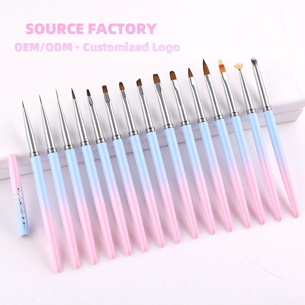 Sweet-Z 1/15pcs Art Nail Brush Liner Brush Painting Art Design Gel Polish Colorful Pink Handle Nails Tools manicure supplies